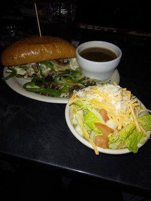 Frenh Dip (veggies and cheese added), sautéed vegetables, side salad