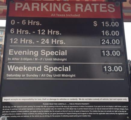 Parking Rates (2.2016) Read fine print.  $60 violation fee.