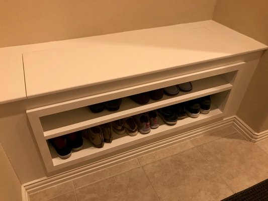 static bench converted to shoe-rack