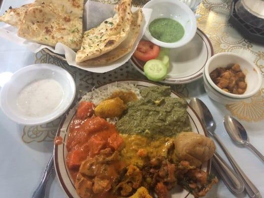 Soo much food from the lunch buffet. - Palak paneer and tikka masala was my fav.. With the samosa. $7.99