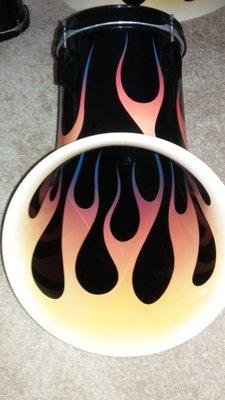 Gary painted these North drums with the spectacular with flames