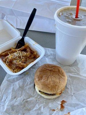 Cheese burger and enchilada fries!