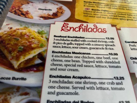 Enchiladas Menu!