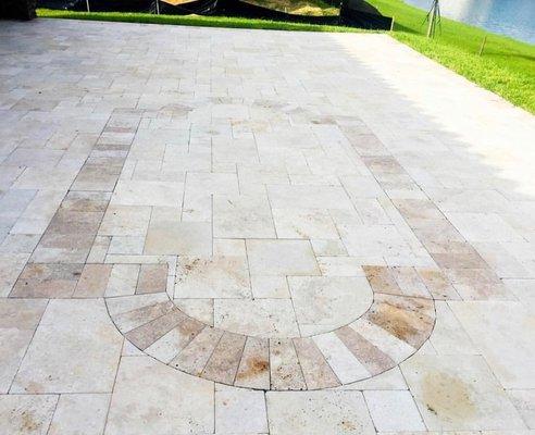 Patio travertine installation