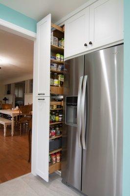 Widened opening into living room, new pantry organizer