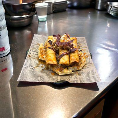 Chicken and waffles in a taquito?!