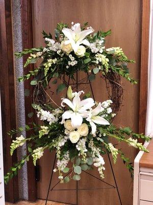 Custom sympathy grapevine wreath by Crystale.