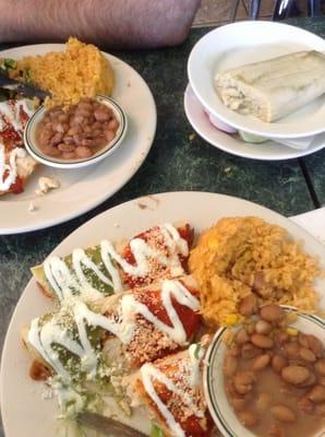 Chicken quesadilla; rice,and beans