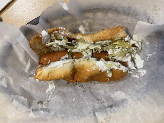 The Yodel dog, sour cream, Swiss cheese, & pickles