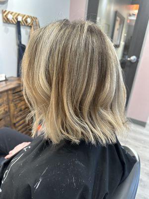 Sharp lines for Sarah and blonding that pops!