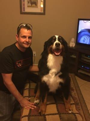 My dog Max with John after he was groomed. Look at that happy face on my dog. Priceless