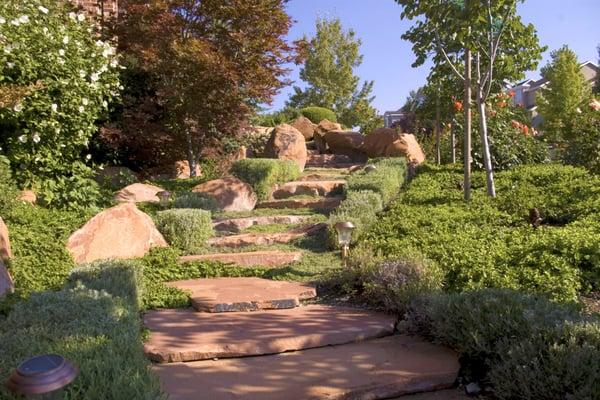 Boulder, flagstone, and steps in Cherokee Sandstone