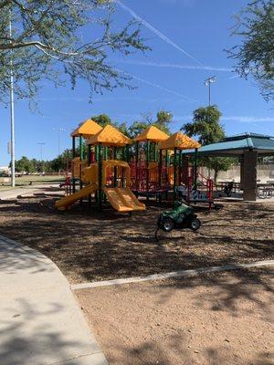 Jungle gym with wood chips