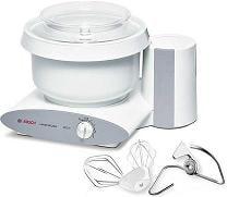 Bosch Universal Plus Kitchen Machine.  Comes with Dough Hook and whips.
 Capable of mixing 15 lbs of bread dough.