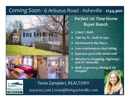 This 3 bed/1 bath home in East Asheville will be open Saturday April 9th from 12-2 pm.  Priced at $134,900 it's gonna go fast! 919.609.5206