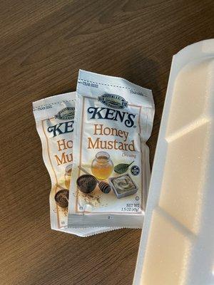 Honey mustard dressing packets for the salad