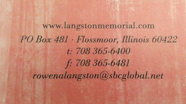 www.langstonmemorial.com  708 365 6400 Office 798 365 6481 Fax