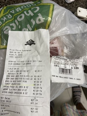 receipt along with the items brought