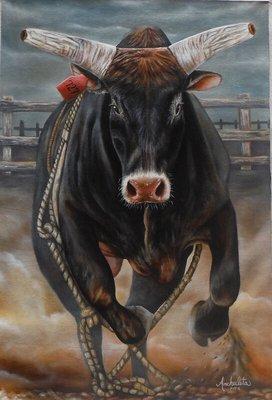 "Strongest Bull Wins!" by Ruben Archuleta
Medium: Oil on Canvas