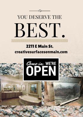 Creative Surface on Main offers the Chattanooga area the finest materials. Solid surface, granite, and quartz are our specialties.