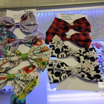 Handmade bows, added customized T-shirts and Birthday holidays outfits roo our location