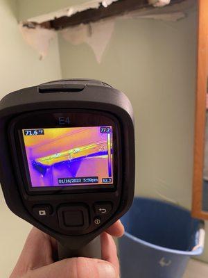 Thermal camera shows water and mold damage as well as hidden moisture behind the walls