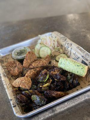 Portobello tenders and Brussels sprouts