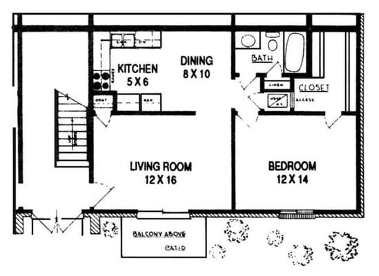 1 bed 1 bath floor plan