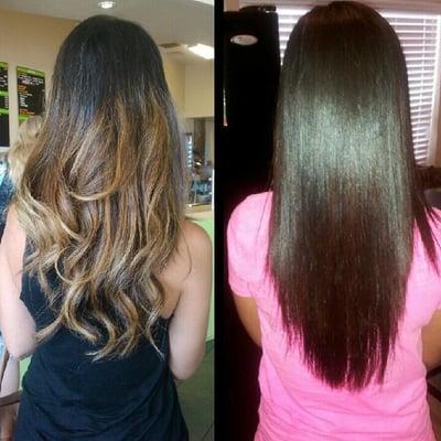 Photo on left: Ombre, Photo on right: dark to red + braz blowout.  Both following my appts with Ashley B.