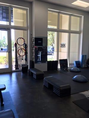 Our studio offers small classes or private training sessions. Every visit includes a complimentary cold water bottle and a fresh towel.