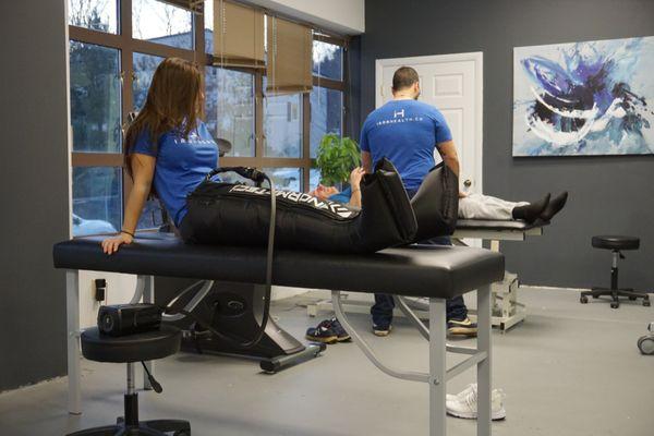 Normatec Recovery System. Great way to recover after a workout and reduce muscle soreness!