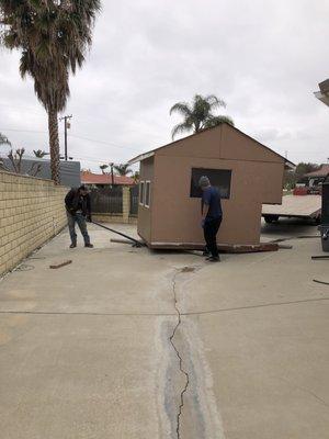 Moving the shed to the corner.