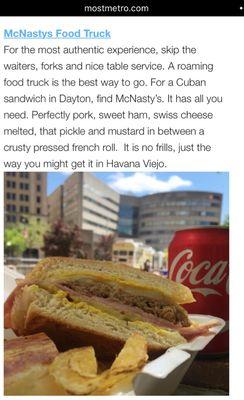 Authentic Cuban written up by mostmetro.com