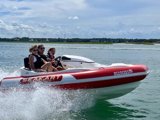 Beat the summer heat and cool off with the speed of a jet ski, comfort of a boat at Seakart Adventure SC!