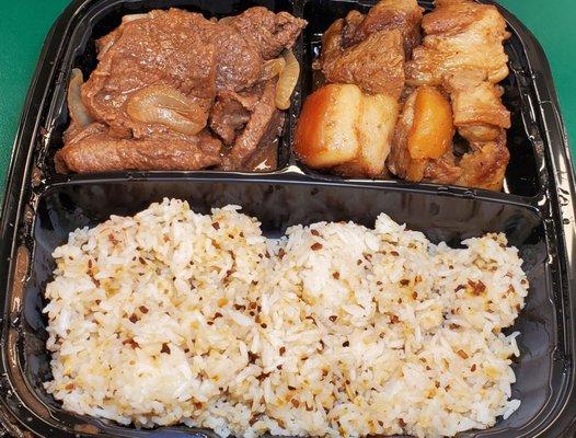 Garlic Fried Rice, Bistek, and Pork Adobo