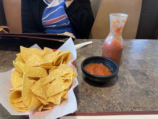 Chips and salsa. Nice that extra salsa is provided.