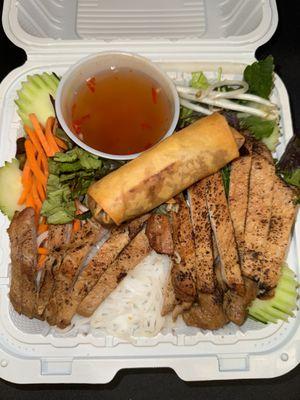 Pork Salad with nuoc cham sauce and an egg roll