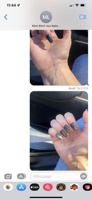 Read receipt from Mimi nail after I text videos and pics as proof