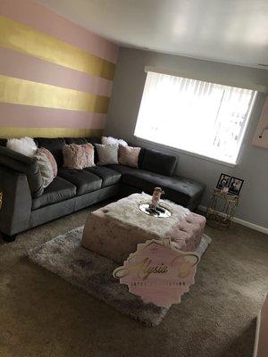 Pink & metallic gold accent wall by me!