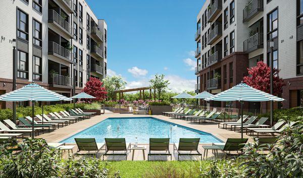 lush pool courtyard