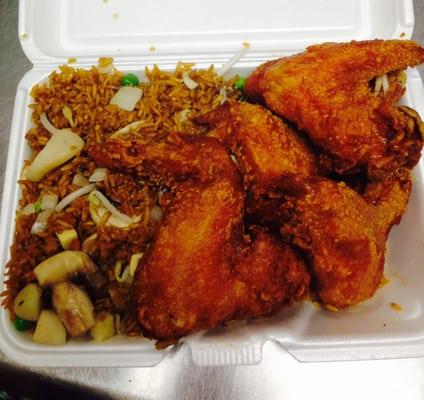 Chicken Wings with Vegetable Fried Rice (pork, chicken, shrimp, and beef fried rice also available)