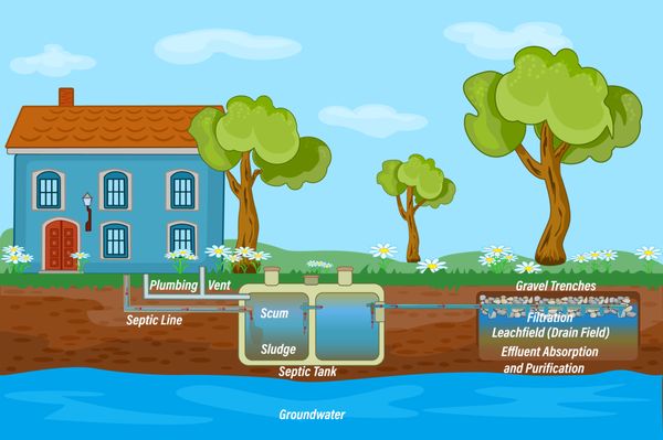 This photo illustrates how a septic system works. Jet Septic and Plumbing Services