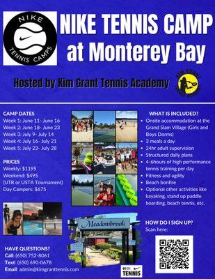 KGTA x NIKE Camp 
Come and join us for sleep away tennis camp at the beach!