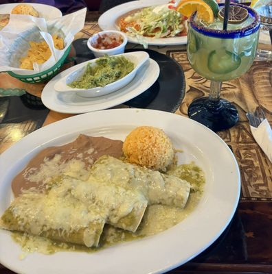 Verdes Enchilada, Guacamole, pineapple jalapeño margarita. All very good!