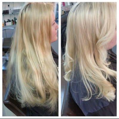 Before and after pic. (Partial highlights and haircut blowdry)  Done by karen singh