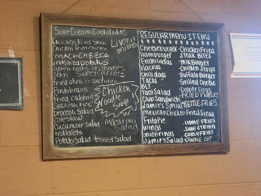 Chalkboard menu.