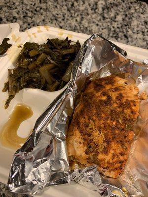 Fish ,Salmon, Collard Greens