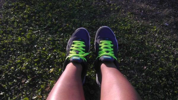 Taking some time to enjoy the warm weather after a workout.