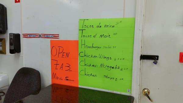 Menu & hours of operation