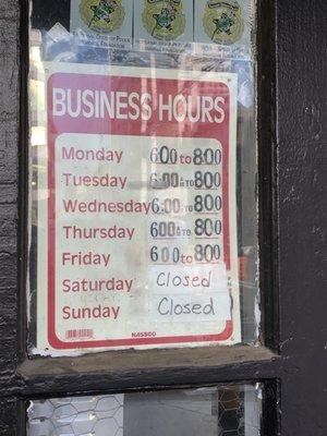 Updated hours--- CLOSED ON THE WEEKEND!